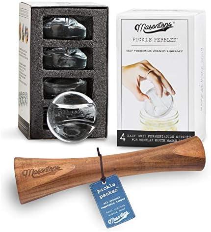 Masontops Pickle Packer Vegetable Tamper & Pickle Pebble Glass Weight Fermentation Tool Set - Regular Mouth Canning Kits