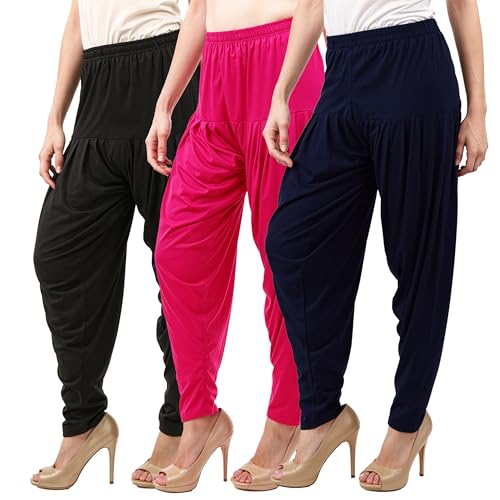 Image of Buy That Trendz Combo Offer (Pack of 3) Cotton Viscose Lycra Dhoti Patiyala Salwar Harem Bottoms Pants for Womens (White, Maroon, Black)