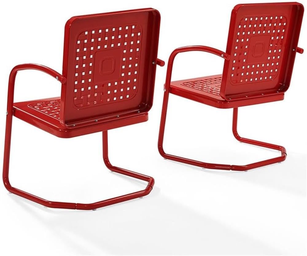 Pemberly Row Industrial Metal Patio Chair Set, Bright Red Gloss Finish, 35"H x 22"W x 22"D, Steel Construction, Weatherproof Powder Coating, Retro Design Outdoor Furniture for Patio, Balcony, or Porch