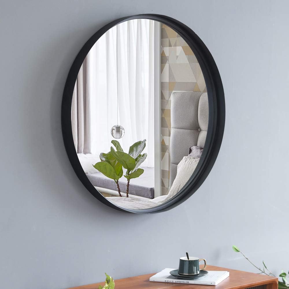 VINGLI 30-inch Black Round Wall Mirror, Metal Framed Round Wall Mounted Decorative Mirror, Modern and Contemporary Decor for Entryways, Bathrooms, Living Rooms, Vanity