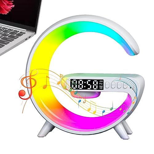 Altoparlante Intelligente con Luci - LED Lampada da Tavolo Wireless con Ricarica, Timer di Cambio Colore, Orologio di Sveglia Stand Comodino Luce per la Casa
