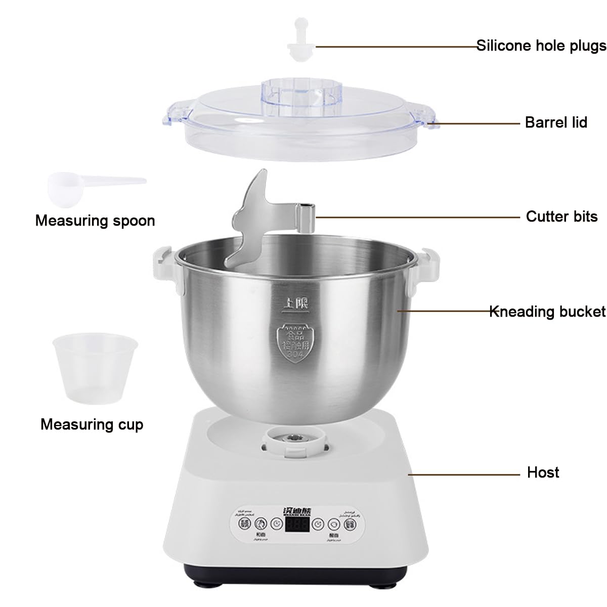 7L Edelstahl Teigmehl Mixer, Elektrischer Teigbereiter mit Fermentfunktion, Große Kapazität Automatische Knetmaschine, Thermostatische Gärung, Intelligenter Timer, Standmixer für Heimbacken