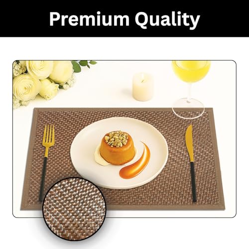 Image of Amazon Brand - Umi PVC Vinyl Basket Design Placemat STBT001 | Heat Resistant, Wipe Clean, Anti-Skid Table Mats for Dining Table, Kitchen & Home Decor (30x45 CM Brown Set of 6)