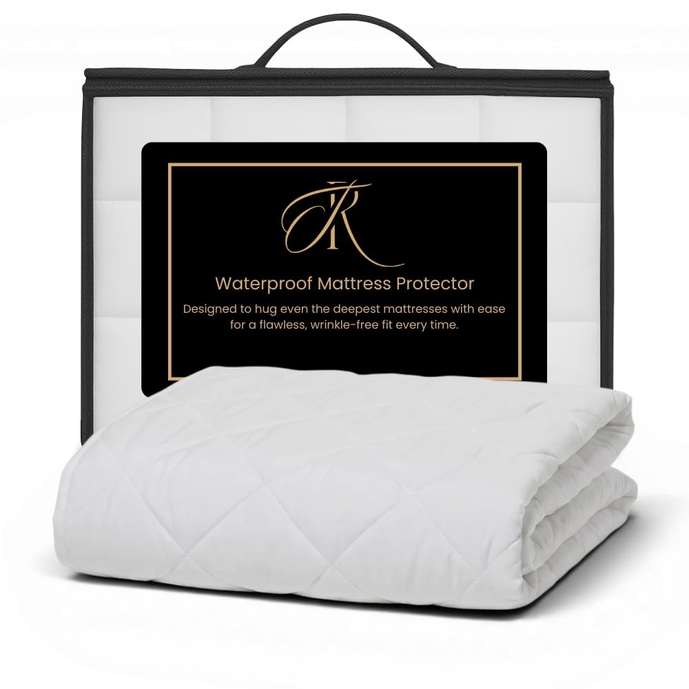 The Royce Waterproof Double Mattress Protector - 30cm Extra Deep Microfibre Bed Mattress Cover - Breathable & Noiseless Mattress Pad - Hypoallergenic & Machine Washable Fitted Sheet - (Pack of 1)