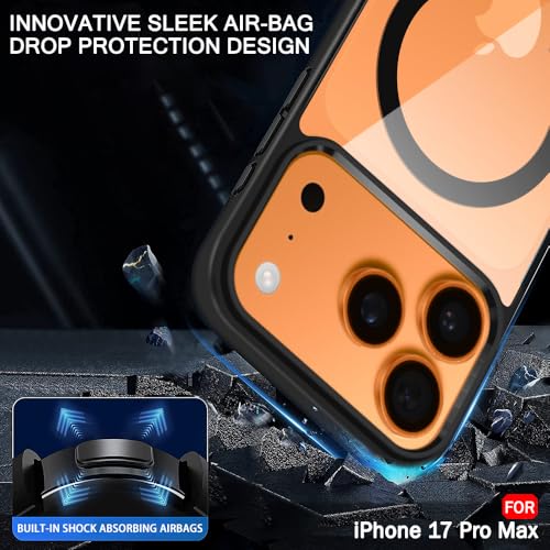 Image of TheGiftKart Ultra-HybridShockproof Back Cover Case for iPhone 17 Pro Max Compatible with MagSafe | Crystal Clear Hard Back Cover for iPhone 17 Pro Max (PC & TPU, Transparent Clear Back, Black Sides)