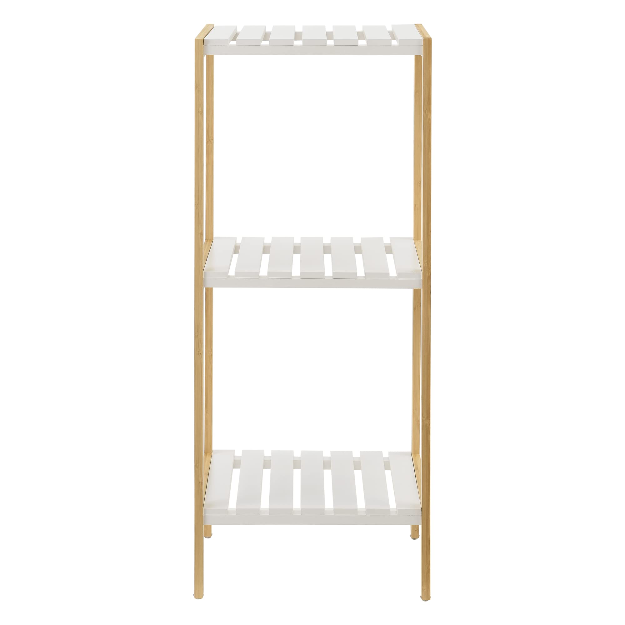 [en.casa] Estantería de bambú con 3 Niveles Balsfjord 33 x 34 x 80 cm Natural/Blanco Estante al Baño Estilo Moderna Boho