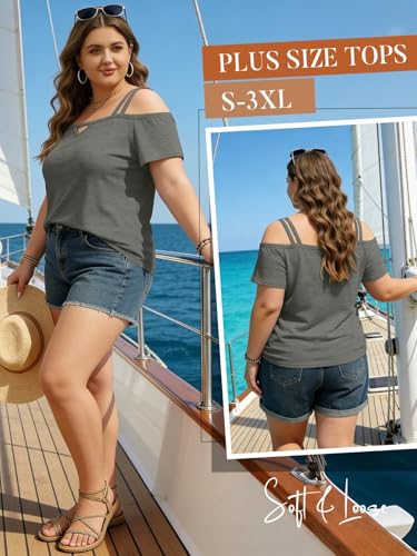 Image of Bliwov Womens Cold Shoulder Tops Short Sleeve Cute Sexy Summer Spring Beach Vacation T Shirts Fashion Outfits Basic Clothes