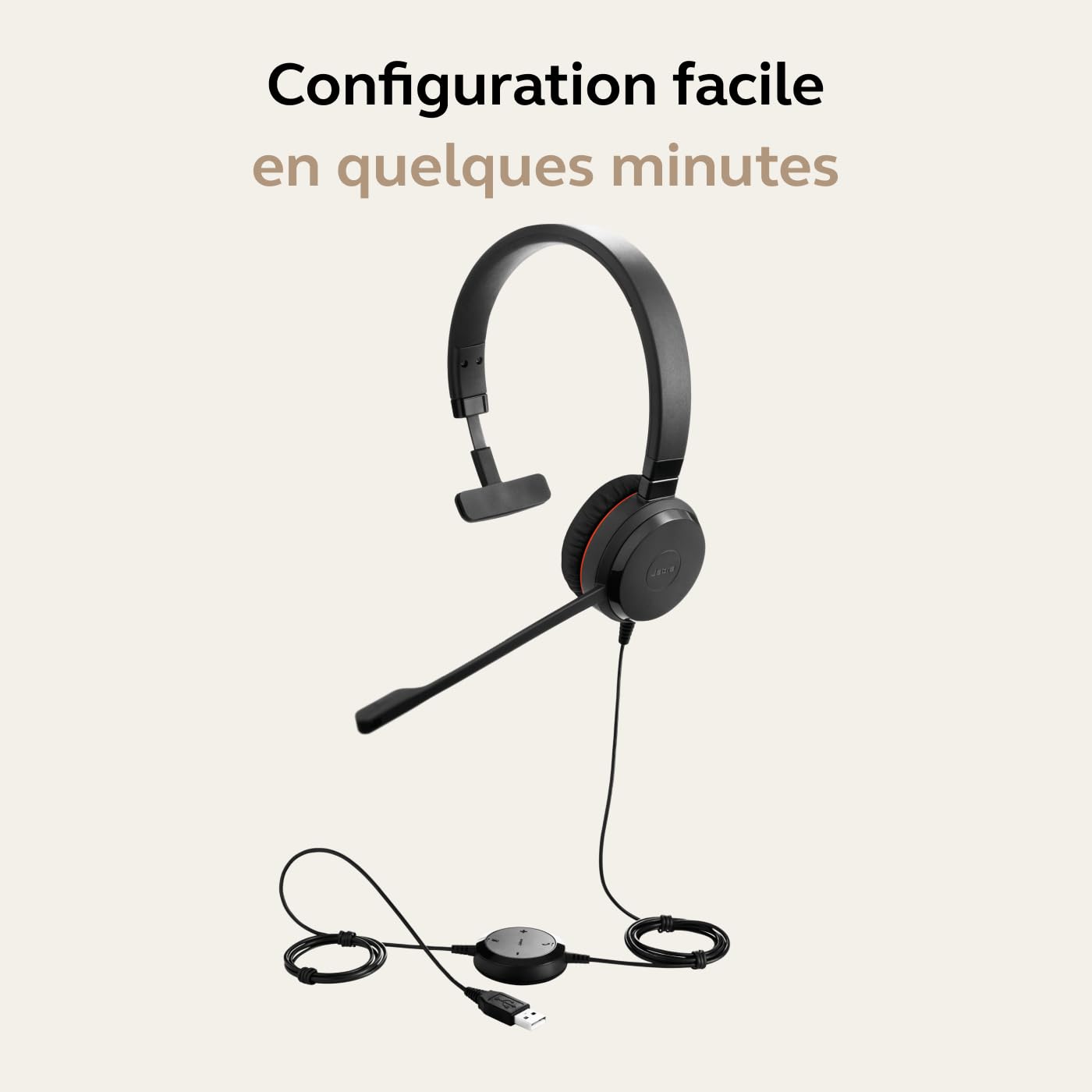 Jabra Evolve 30 II Casque Mono-Filaire certifié Unified Communications avec unité de contrôle d'appel, Microphone antibruit, indicateurs LED, Excellente qualité sonore – USB-C/A, Noir