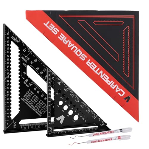 Zimmermannswinkel Set, 18cm&30cm Dreieckslineal Hochpräzise Aluminiumlegierung Versuchswinkel für Holzbearbeitung(Black)