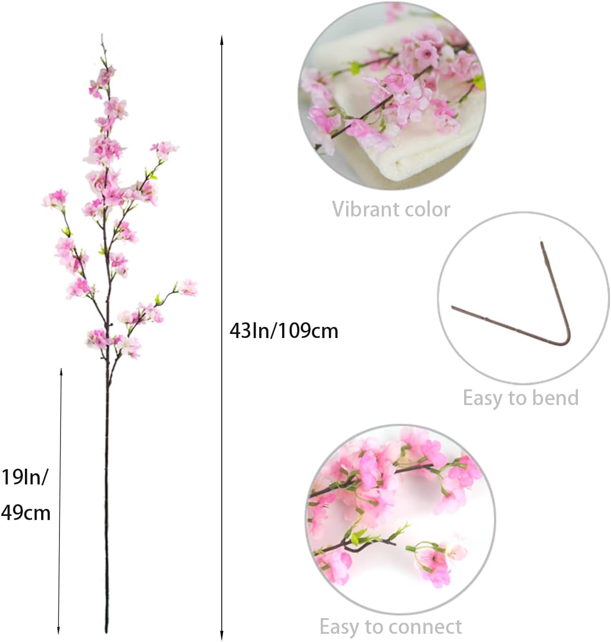 4Pcs Artificial Cherry Blossom Flowers 43 Inch Long Stem Cherry Blossom Decor Fake Flower for Home Wedding Outdoor Decoration (Pink)