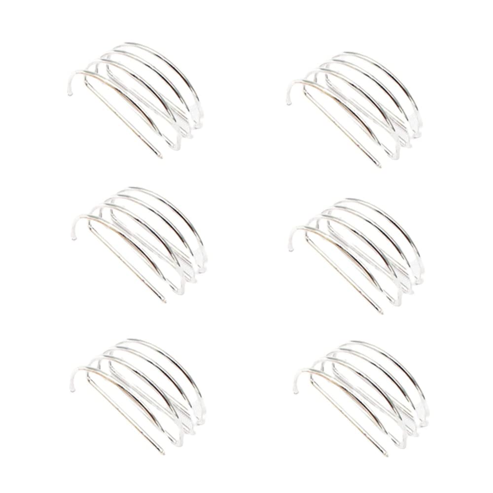 Reyin-Chhn Silver 6Pcs Spiral Napkin Rings, Hollow D-Shaped Spring Metal Serviette Buckles, Semicircle Holders For Banquet Holiday Family Table Decor