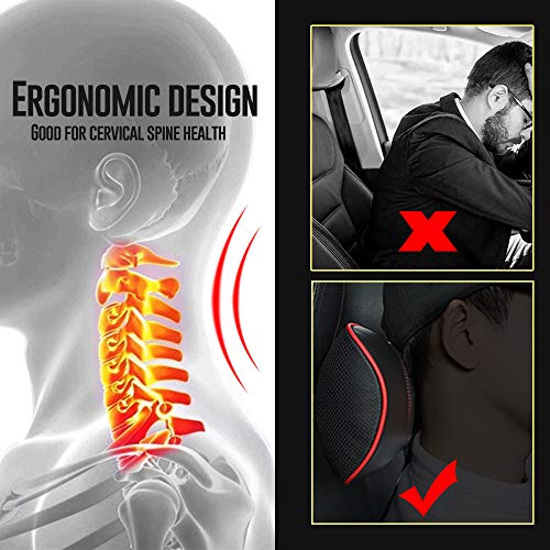 Haotule Car Leather Neck Pillows, Neck Rest Cushions,100% Memory Foam Cervical Support, Comfortable Travel Car Seats And Home Office Soft Pillows, Red A Set (2 Pcs) #TOP4