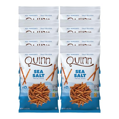 Quinn Gluten Free Sea Salt Pretzel Sticks - Whole Grain, Made with Real Ingredients, Whole Grain Sorghum, Sea Salt, Vegan, Gluten Free, Dairy Free, Non-GMO - 5.6 Oz (Pack of 8)
