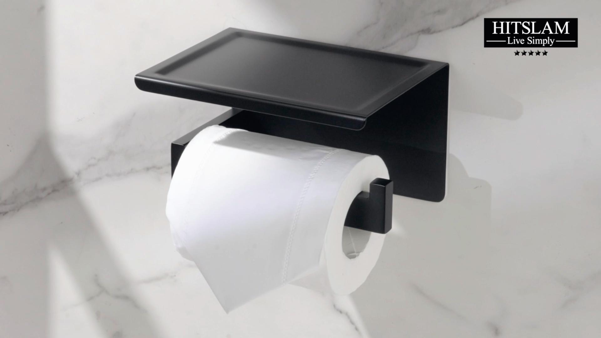 Portarrollos De Baño Chiluxendo - Soporte Adhesivo Sin Taladro, Con Estante Para Teléfono, Color Negro