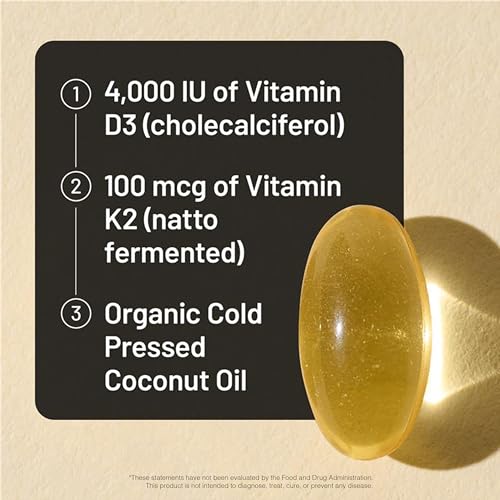 NatureWise Vitamin D3 4000IU + K2 MK-7 100mcg Supplement, 30 Softgels - image 4