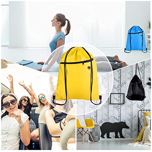 Image of KUUQA 12Pcs Drawstring Bags with Zipper Pocket Pull String Backpack Bags Bulk(Colorful)