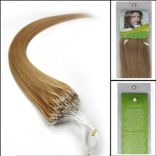 100s 16'' 18'' 20'' 22'' 24'' 26'' Loops Micro Rings Beads Tipped Remy Human Hair Extensions Straight 10 Colors in Women Beauty Style (26inch 0.5g/s 100s each pake, 27 dark blonde)