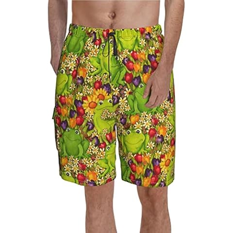 NUGBTRD Frog Mens Swimming Shorts, Quick Dry Beach Shorts with Pockets for Surfing Diving Cover