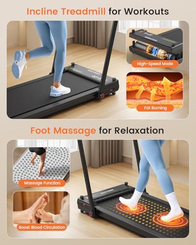 Image of FUNMILY Walking Pad Treadmill with Massage /Vibration Plate Combo, Foldable Treadmills for Home Office, Portable Walking Pad 300+lbs Capacity, Remote Control