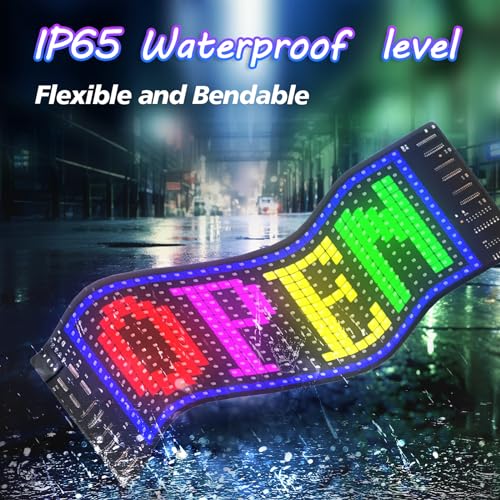 Image of FAHKNS Programmable LED Sign Matrix Panel, Flexible Bright Advertising Scrolling LED Sign, Bluetooth App Control LED Sign for Car Shop Store Advertising Party Bar, 7''x3''