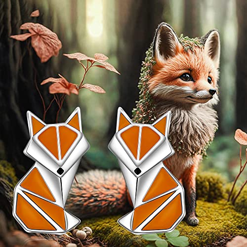 Origami Fox Earrings Fox Studs Earrings for Women Sterling Silver Animal Orange Foxes Jewelry Gifts4