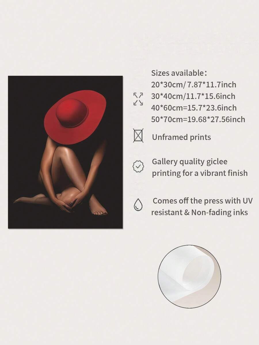 Żywy plakat na płótnie grafika ścienna: piękna kobieta w czerwonym kapeluszu obraz do łazienki salonu (60 x 90 cm / wewnętrzna rama)