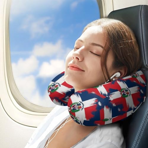 Image of Unisex Travel Neck Pillow Memory Foam U Shaped Cushion Dominican Republic Grunge Flag, Washable Cover for Men Women Airplane Car Home Rest