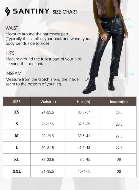SANTINY Pantalon en similicuir pour femme - Taille haute - Jambe droite - Pantalon court en similicuir végétalien mat pour femme