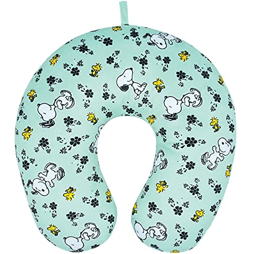 Concept-One-Peanuts-Snoopy-and-Woodstock-Flowers-Portable-Travel-Neck-Pillow-Mint-Green