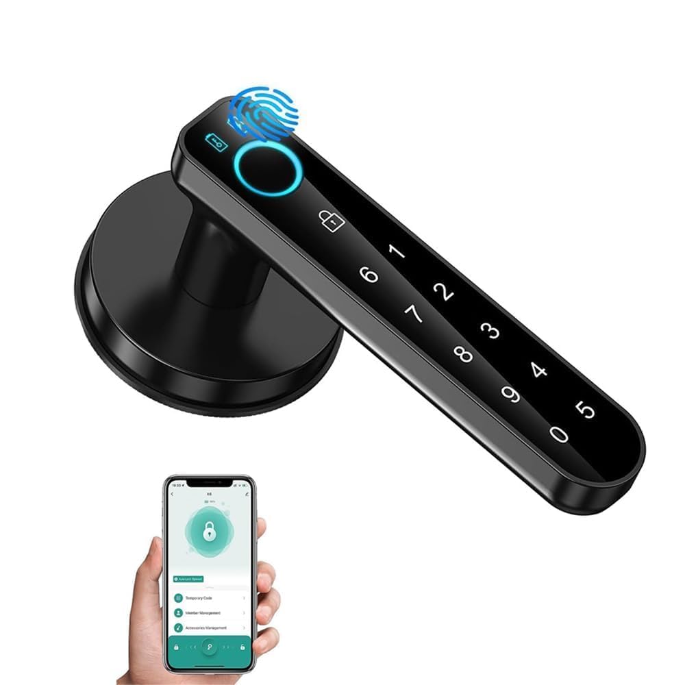 Serrure Biométrique 9 en 1 avec Clavier Tactile et Fonctions Intelligentes - Empreinte Digitale - Convient aux Portes d'Entrée, aux Maisons, aux Bureaux (Noir)