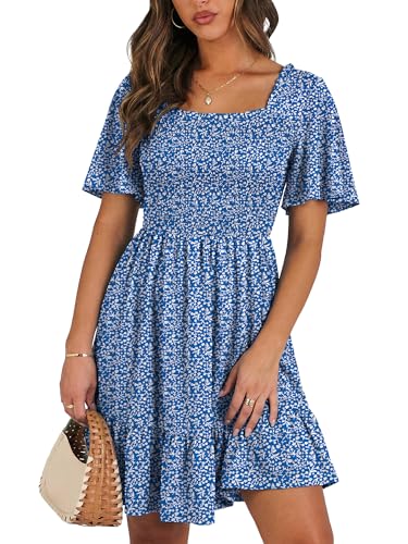 UEAL Modest Dresses for Women Sundress Bump Friendly A Line Summer Wedding Guest Dress XX-Large Blue Floral
