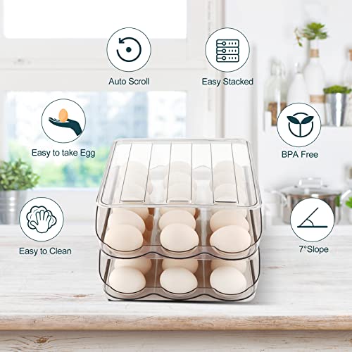 Mesrosa EGG HOLDER-2 TRAY Holder , Automatically Rolling Egg Storage Container For Refrigerator,Large Capacity Organizer For Fridge With Lid,Clear Plastic Egg Dispenser, Tray & Bin -2 Layer thumb #4