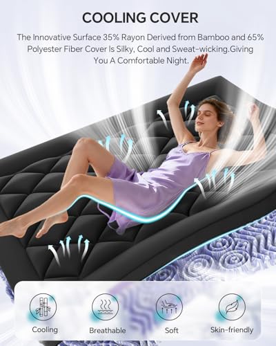 Image of ChiXpace Dual Layer 4 Inch Memory Foam Mattress Topper King - 2 Inch Gel Memory Foam and 2 Inch Pillow Top Mattress Pad, 7-Zone Egg Crate King Size Mattress Topper (Black-White)