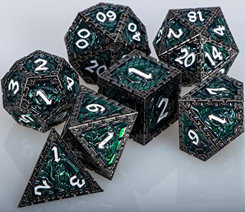 Aruohha 7Pcs Dnd Metal Dice Set Dungeons And Dragons Dice Large Polyhedral Dice For Warhammer Pathfinder Rpg Role Playing Dice D And D Dice D&D Dice Set With Gift Box, D20 D12 D10 D8 D6 D4 (Green) #TOP4