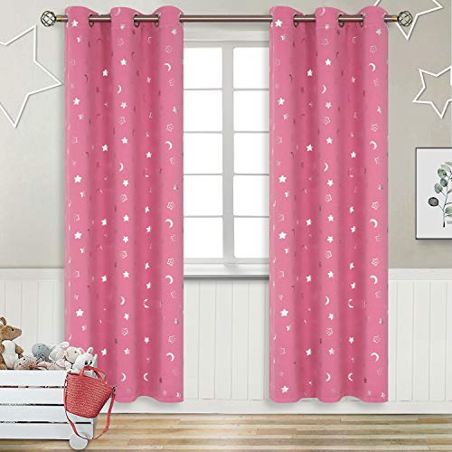 Image of BGment Pink Curtains for Girls Bedroom 84 Inch Length, Star and Moon Blackout Curtains for Kids Babys Bedroom, Room Darkening Thermal Insulated Window Grommet Curtains for Nursery, 42 Wide, 2 Panels