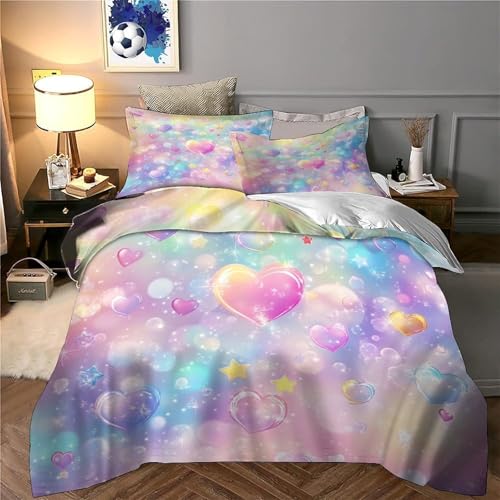 Housse de couette tie-dye cœur parure de lit microfibre 3D hypoallergénique 200x200