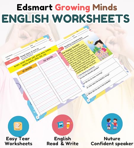 Image of Edsmart Senior KG Worksheets for CBSE | 3 book Combo for English and Phonics, Math worksheets and EVS | Pre-primary worksheets for LKG (Edsmart Growing Minds)