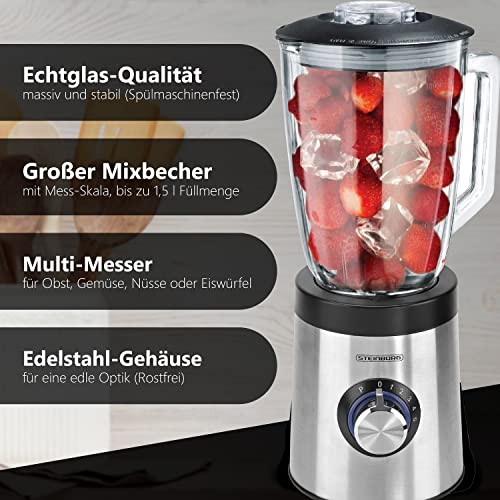 Standmixer 800 Watt 6-Fach Metallmesser 1,5 Liter 5 Stufen Glas Edelstahl Pulsfunktion Universal Power Mixer Eiweiß Shaker Hand Blender Ice Crusher Zerkleinerer Smoothie Maker Stand Mixer – Bild 3