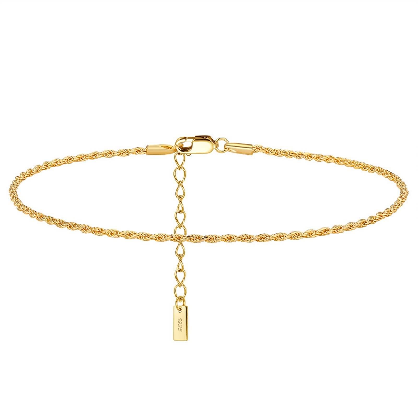 Tobilleras de plata de ley 925 para mujer, tobilleras, cadena de cuerda, joyería ajustable de plata/oro, regalo para amiga y mamá