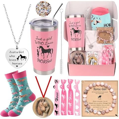 Horse Gifts for Girls Teens 6- 8-10-12-14 Horse Tumbler Cup Bracelet Necklace Socks 7PCS Horses Gift Boxes Set Horse Stuff Cool Gifts for Horse Lovers Daughter Granddaughter Birthday Back to School Cover
