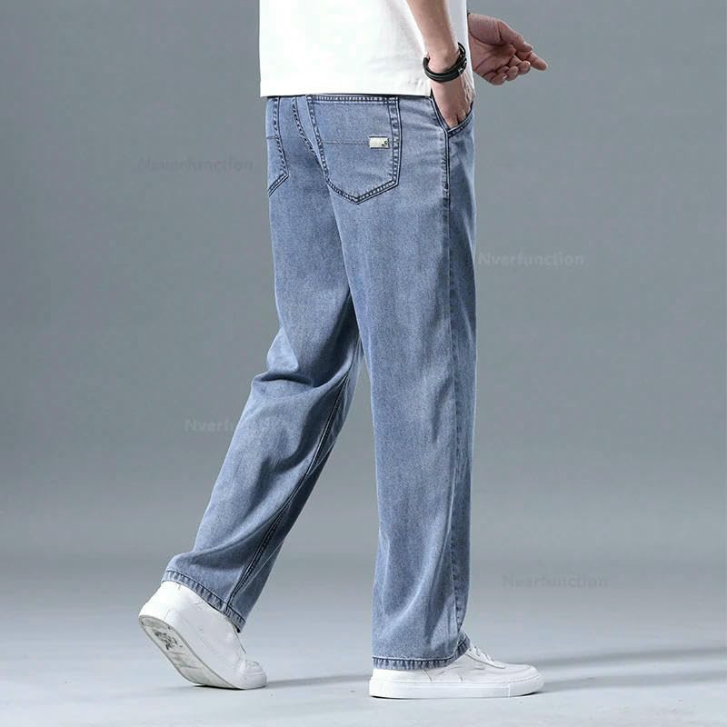 Men's Baggy Jeans Lyocell Summer Thin Casual Male Pants Stretch Straight Drape Denim Trousers3
