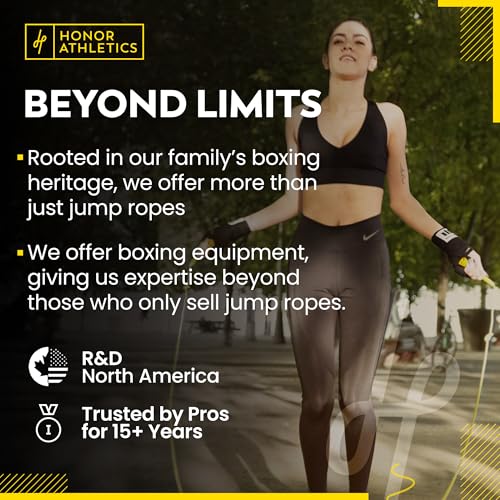 HONOR ATHLETICS Speed Rope, Skipping Rope - Best for Double Under, Boxing, MMA, Cardio Fitness Training Condition - Jump Rope (Yellow, 10 ft rope – (Fits users up to 6\'3\")) - Thumbnail 6