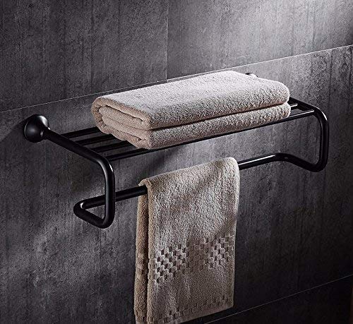 Anneau porte-serviettes 18.5x4.5cm noir et étagère de salle de bain murale