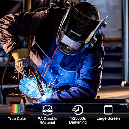 Image of ARCCAPTAIN Auto Darkening Welding Helmet, 3.94 inchX3.66 inch Large Viewing Screen True Color Welding Hood with 4 Arc Sensor Solar Powered, Wide Shade 4-5 /5-9 /9-13 Welding Mask (Glossy Black)
