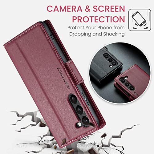 SINIANL Galaxy S23 Wallet Case, RFID Blocking, Cellular Phone Case for Women Men, Card Holder, Magnetic Clasp, Kickstand, Leather Book Folio, Red by SINIANL - Image 6