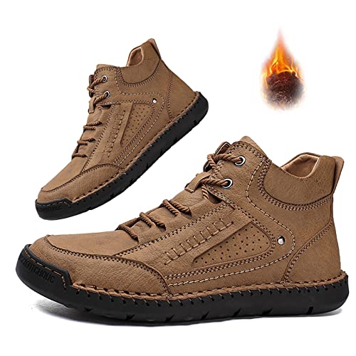 Mens Casual Loafers Shoes Ankle Chukka Boots Hand Stitching Mid top Soft Leather Lace-up Flats Oxford Walking Driving Shoes