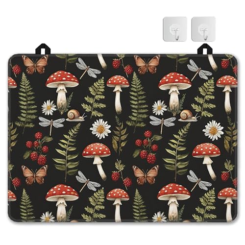 Image of Stove Top Covers for Electric Stove,Red Mushroom Flat Top Stove Cover,Green Herb Butterfly Heat Resistant Glass Top Stove Cover Protector Anti-Slip Range Covers, 28 x 20 Inch