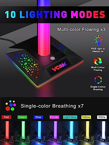 VCOM RGB Headphone Stand with 10 Light Modes, Gaming Controller Holder with 2 USB Ports, PC Gaming Accessories for Desk, Universal Organizer Headpsets/Xbox PS5 Controller Stand Gamer gifts - Image 3