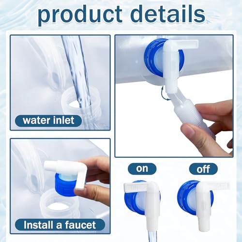 2 Pack Contenedor de Agua Plegable de 5.3 Galones Libre de BPA con Grifo y Gancho miniatura 3