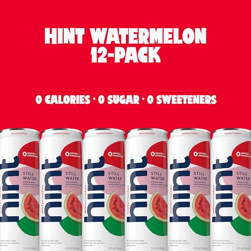 Image of Hint Watermelon Canned Flavored Water, Pure Still Water Infused with Watermelon Essence, 12 oz Slim Cans, Zero Sugar, Calories, Sweeteners, Preservatives, or Artificial Flavors (Pack of 24)